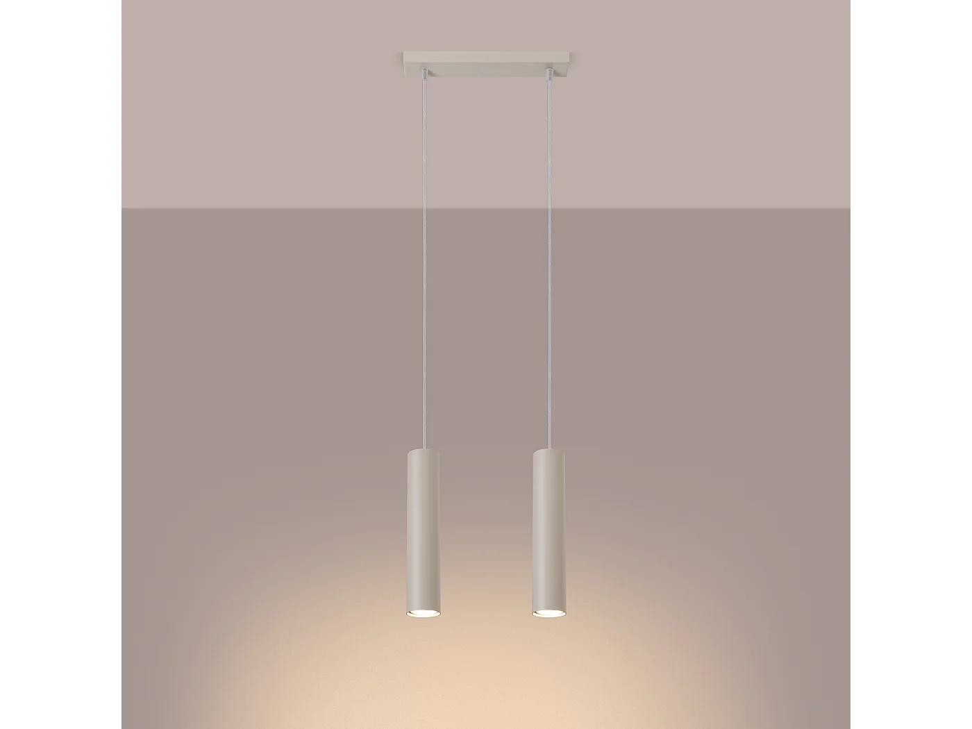Lampada a sospensione Toris soppalco di acciaio - 2 sorgenti luminose 3000K - L.30 x A.105 cm - beige