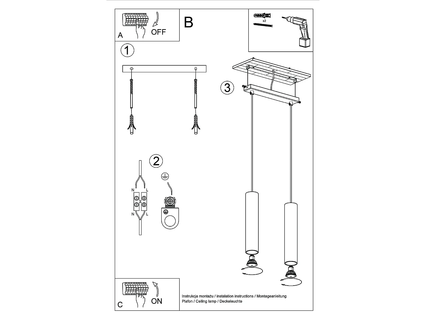 Lampada a sospensione Toris soppalco di acciaio - 2 sorgenti luminose 3000K - L.30 x A.105 cm - beige