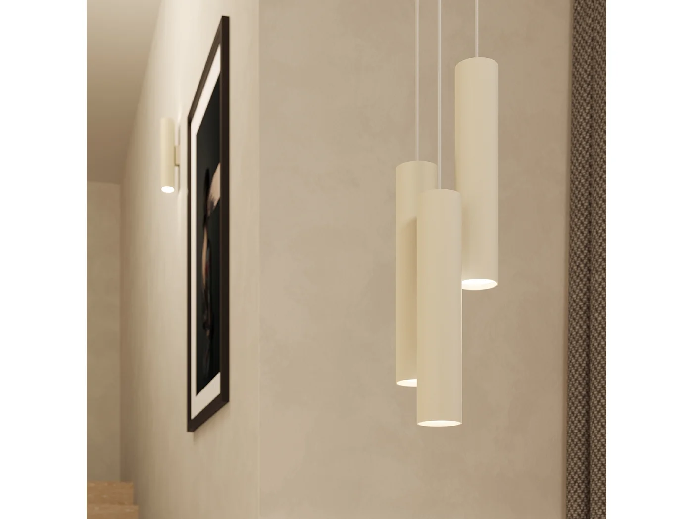Lampada a sospensione Toris soppalco di acciaio - 2 sorgenti luminose 3000K - L.30 x A.105 cm - beige