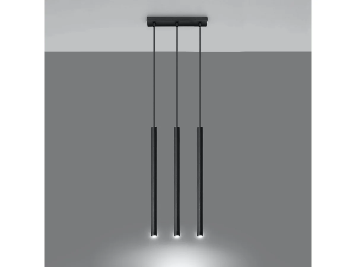 Luminárias pendentes Brill moderno, aço - 3 fontes de luz 4000K - L.30 x H.90 cm - preto