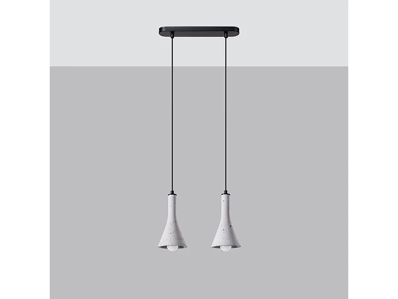 Lampes suspendues Lum moderne en béton - 2 sources lumineuses 4000K - L.34 x H.113 cm - gris