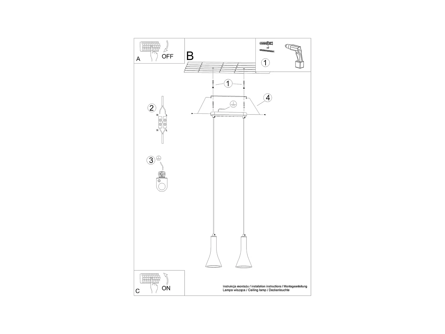 Lampes suspendues Lum moderne en béton - 2 sources lumineuses 4000K - L.34 x H.113 cm - gris