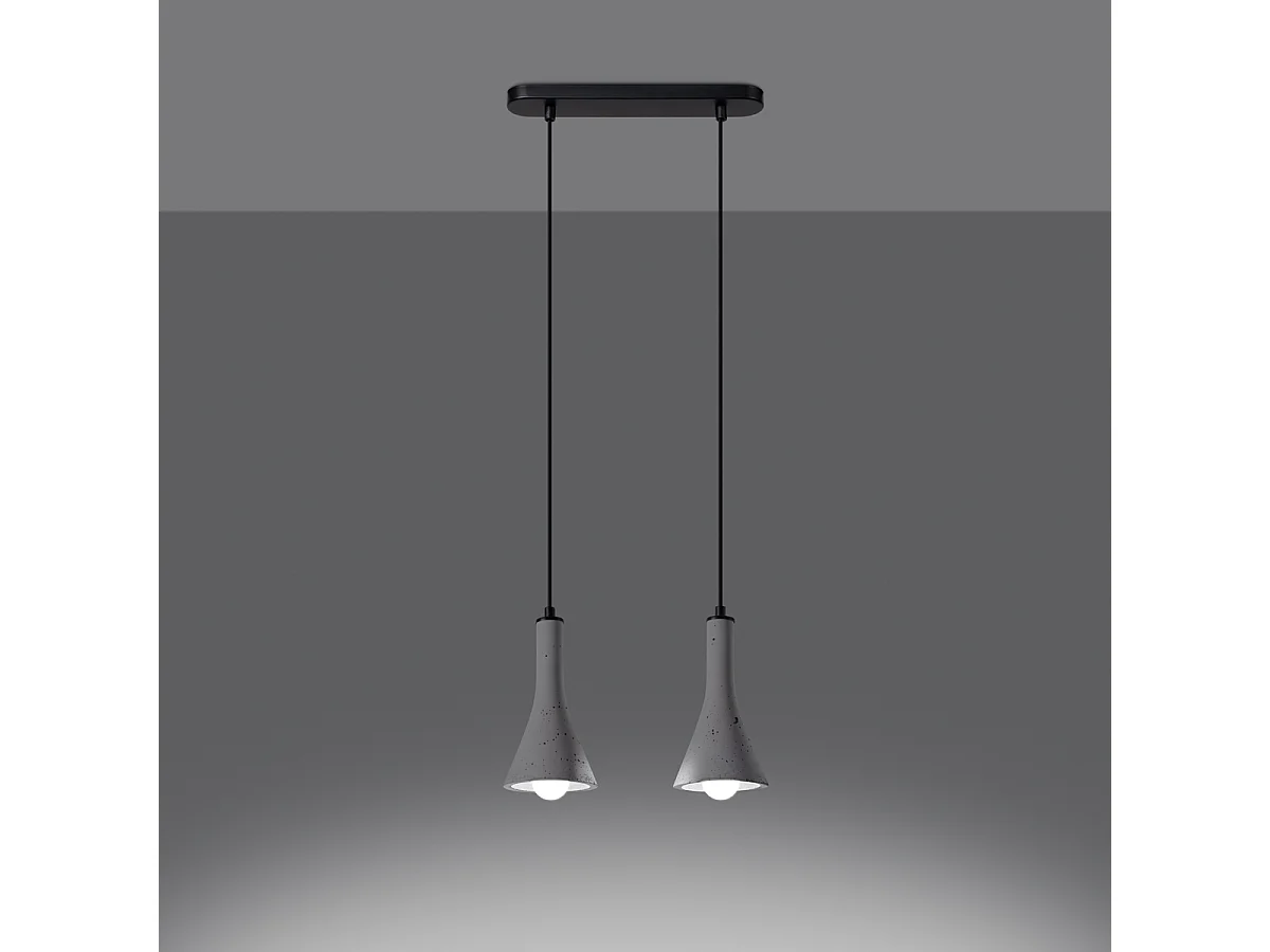 Luminárias pendentes Lum moderno, concreto - 2 fontes de luz 4000K - L.34 x H.113 cm - cinza