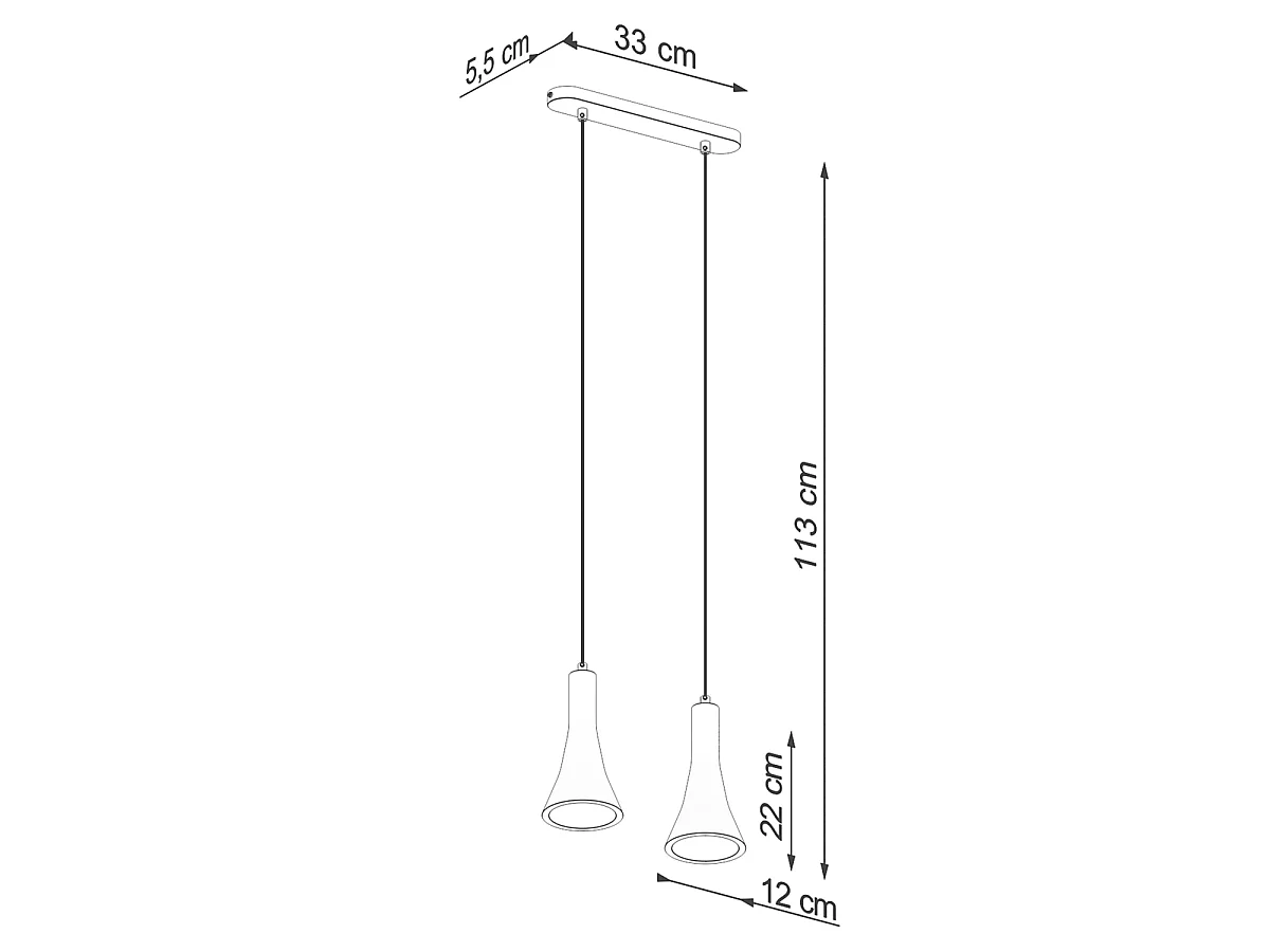 Luminárias pendentes Lum moderno, concreto - 2 fontes de luz 4000K - L.34 x H.113 cm - cinza