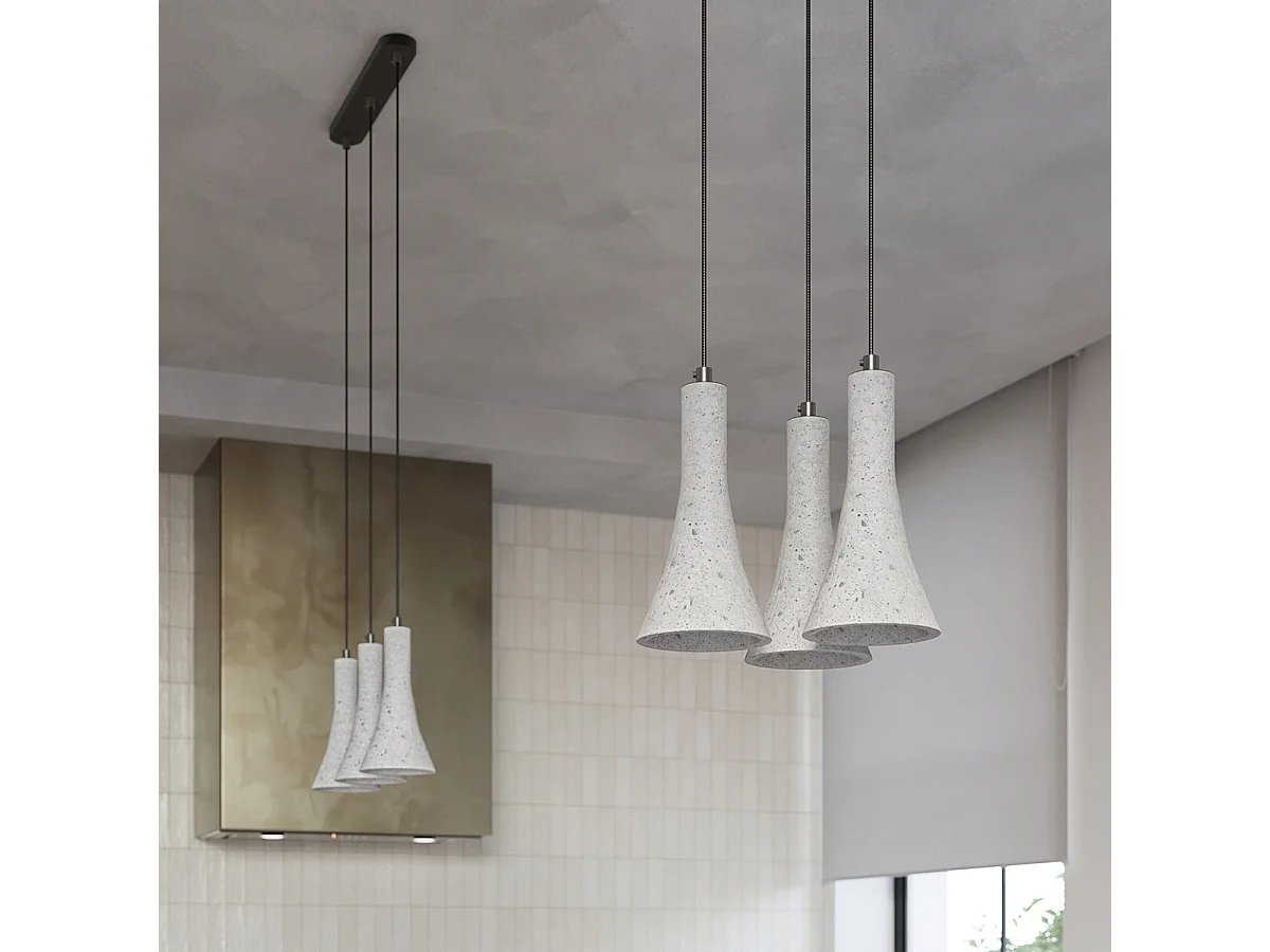 Luminárias pendentes Lum moderno, concreto - 2 fontes de luz 4000K - L.34 x H.113 cm - cinza