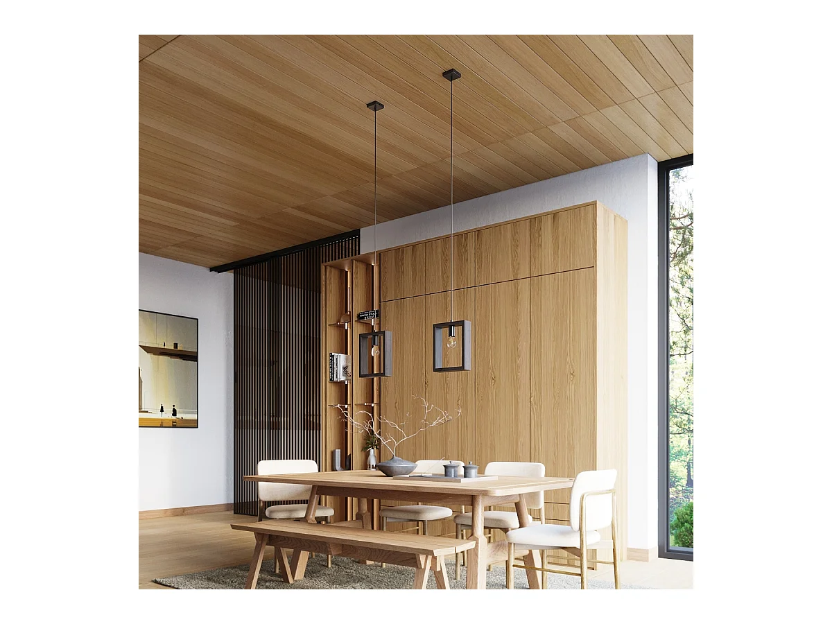 Lampy wiszące skandynawski Zodiara, stal/drewno - 1 źródło światła 3000K - L.24 x H.133 cm - wenge