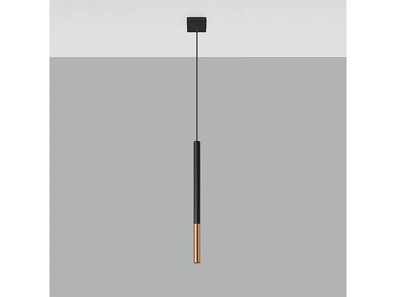 Luminárias pendentes Flar moderno, aço - 1 fontes de luz 4000K - L.8 x H.100 cm - preto/cobre