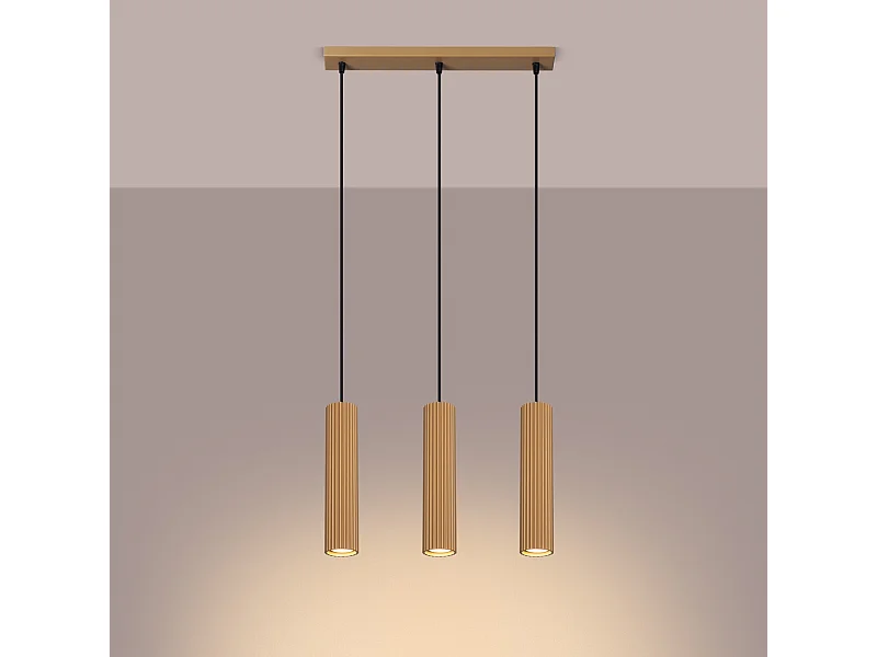 Hanglamp Gloow minimalistisch van  - 3 lichtbronnen 3000K - L.45 x H.98 cm - gouden