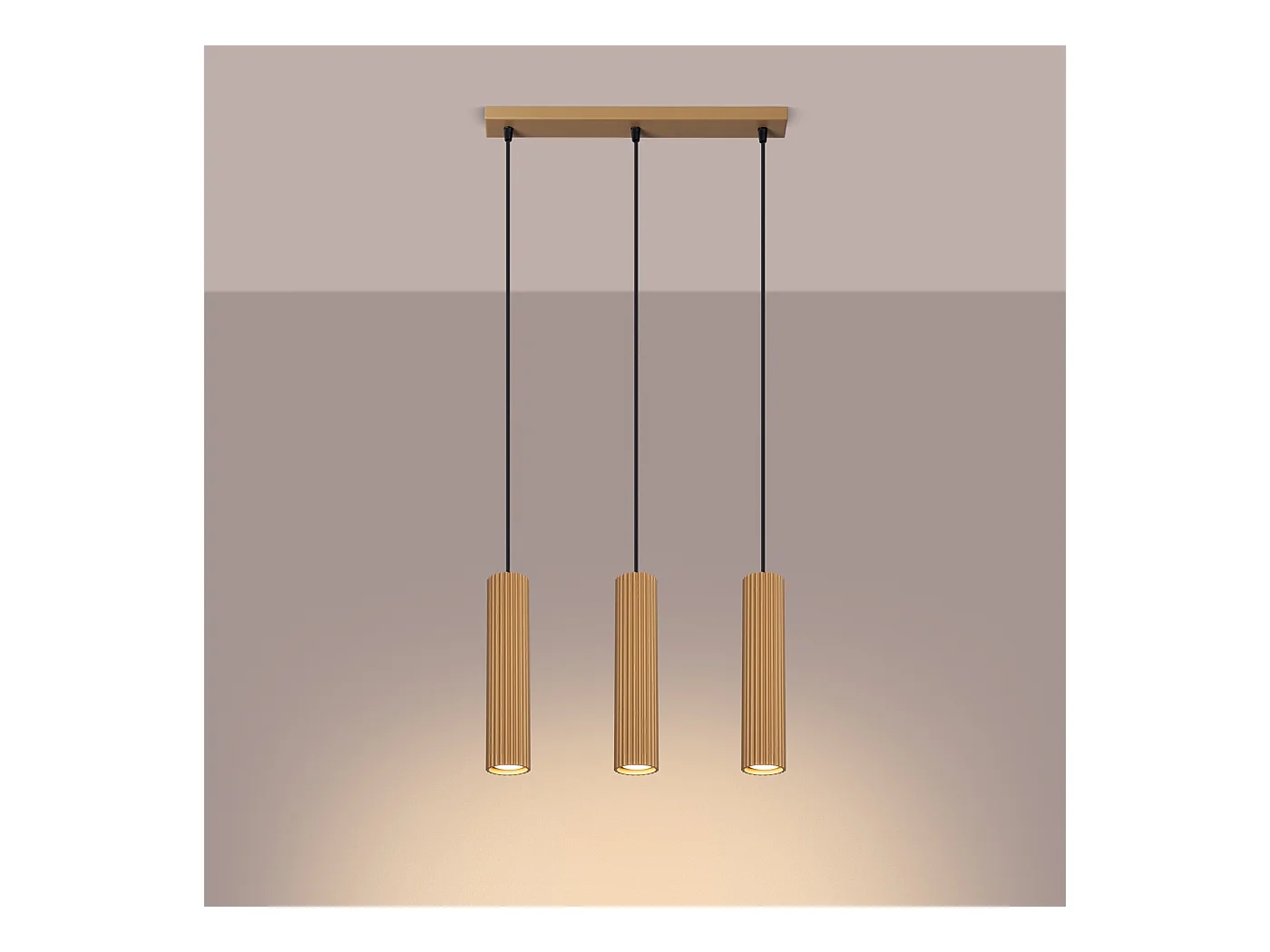Hanglamp Gloow minimalistisch van  - 3 lichtbronnen 3000K - L.45 x H.98 cm - gouden