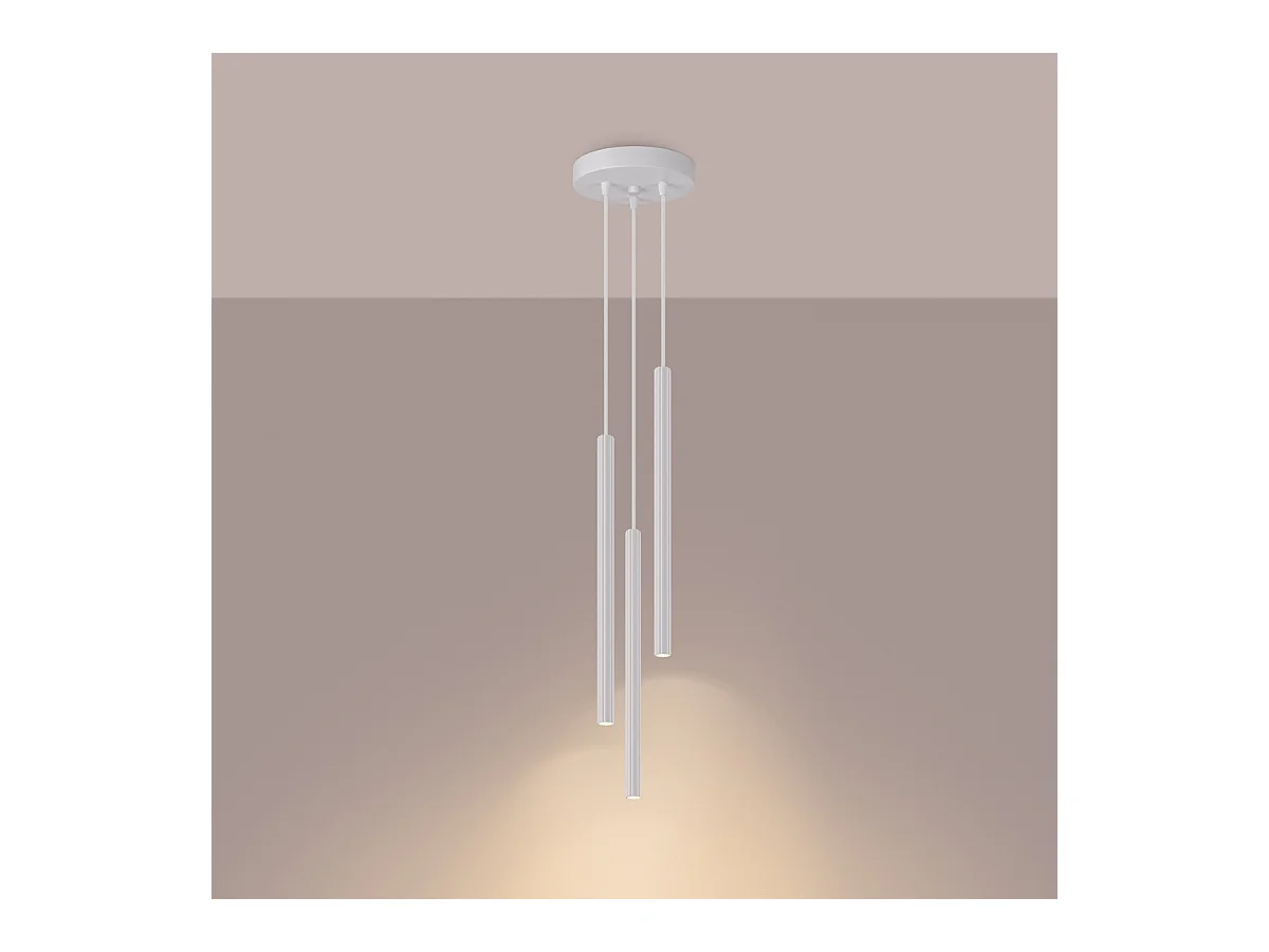 Pendentif Elara moderne en acier - 3 sources lumineuses 4000K - L.20 x H.120 cm - blanc