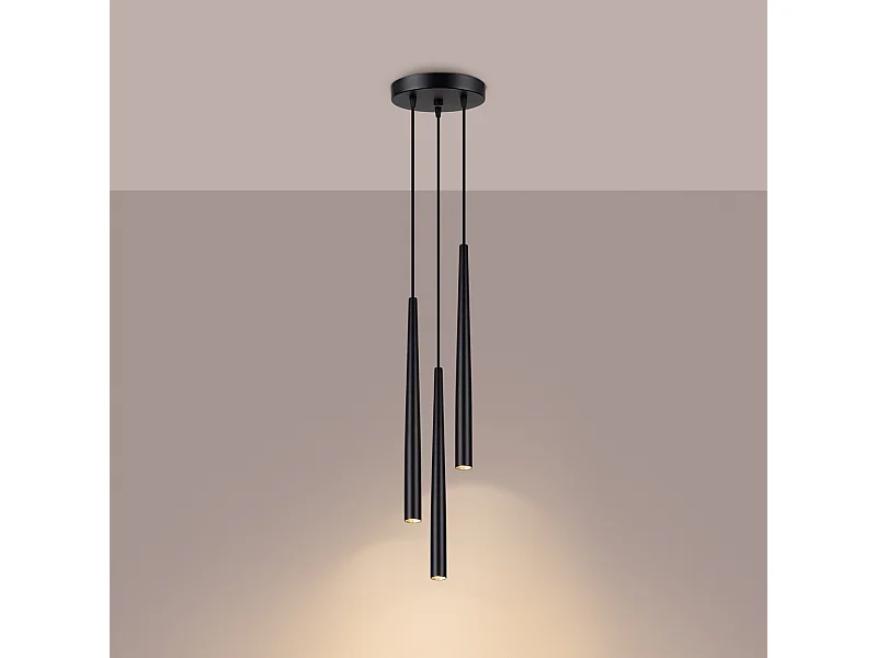 Lampe à suspension Euphora moderne en acier - 3 sources lumineuses 3000K - L.19,5 x H.118 cm - noir