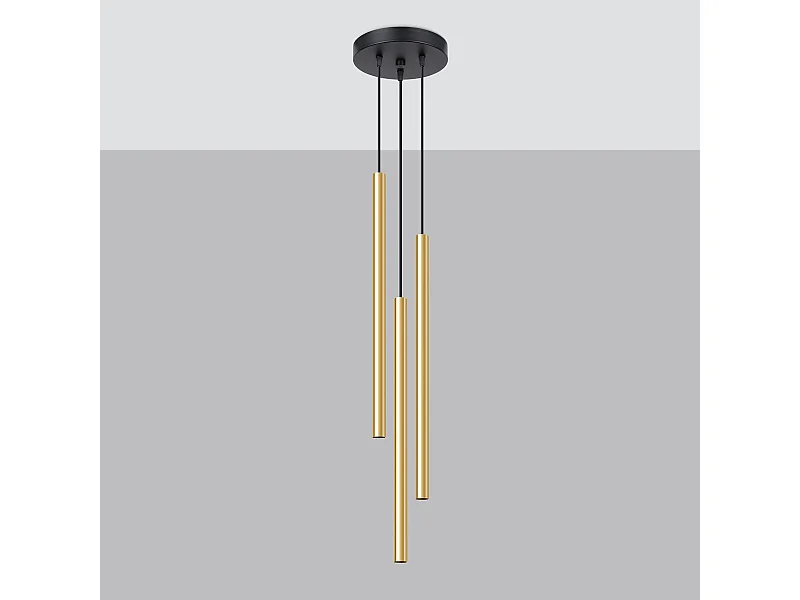 Lampy wiszące nowoczesny Brill, stal - 3 źródło światła 4000K - L.20 x H.90 cm - złoty połysk