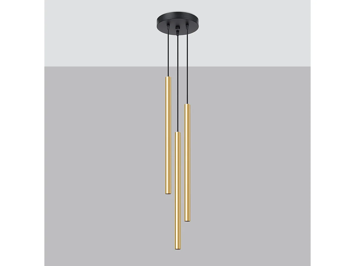 Lampes suspendues Brill moderne en acier - 3 sources lumineuses 4000K - L.20 x H.90 cm - éclat doré