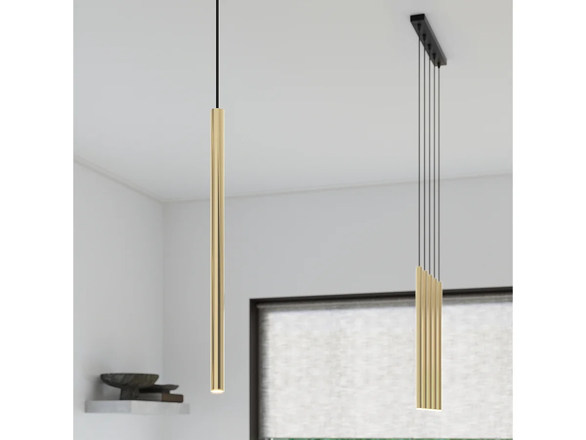 Lampes suspendues Brill moderne en acier - 3 sources lumineuses 4000K - L.20 x H.90 cm - éclat doré