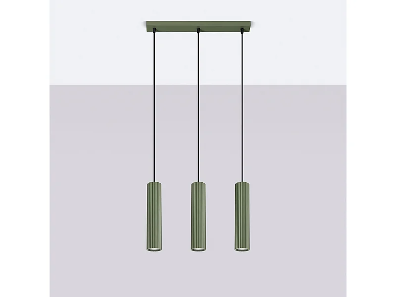 Lampe à suspension Gloow minimaliste en aluminium - 3 sources lumineuses 4000K - L.45 x H.98 cm - vert olive