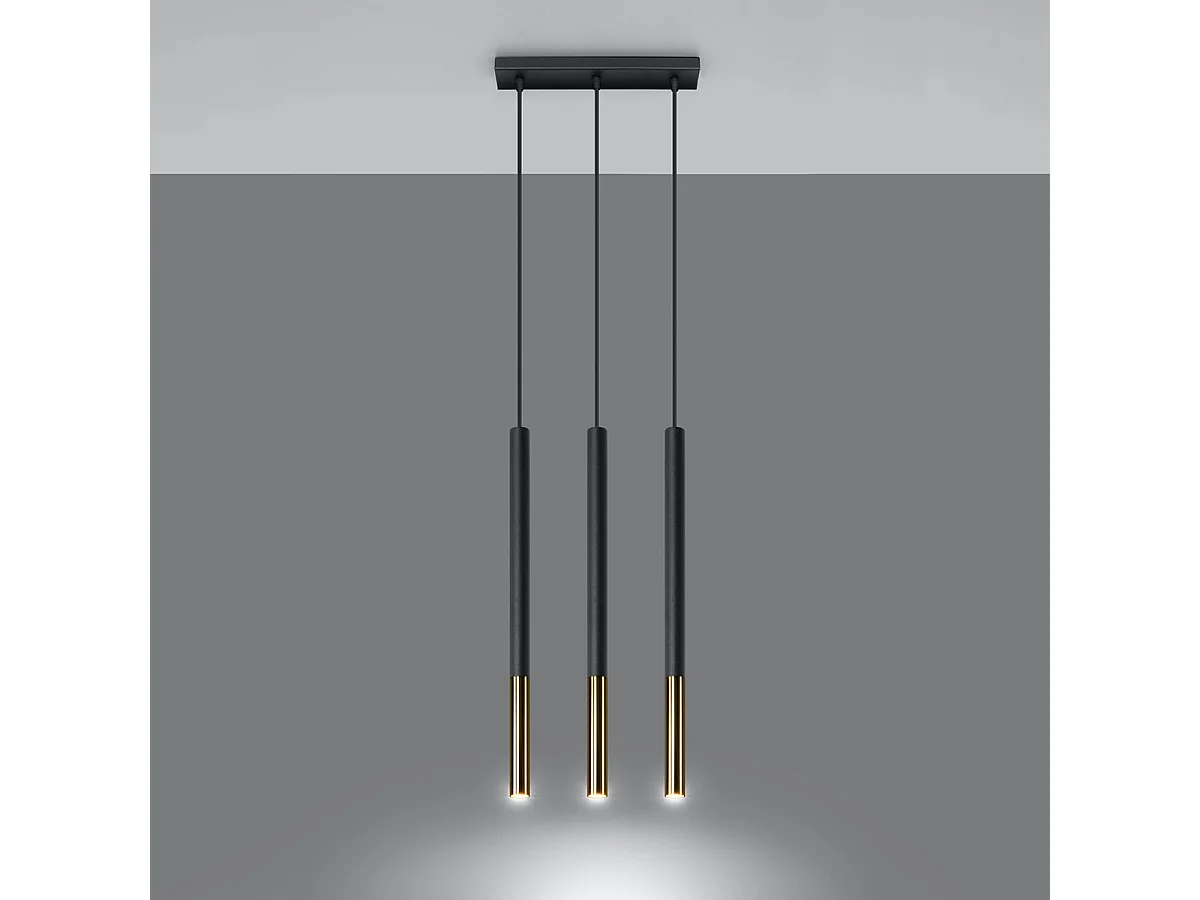 Lampes suspendues Flar moderne en acier - 3 sources lumineuses 4000K - L.30 x H.90 cm - or noir