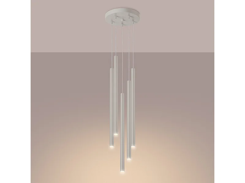 Lampe à suspension Brill moderne en acier - 5 sources lumineuses 3000K - L.25 x H.104 cm - beige