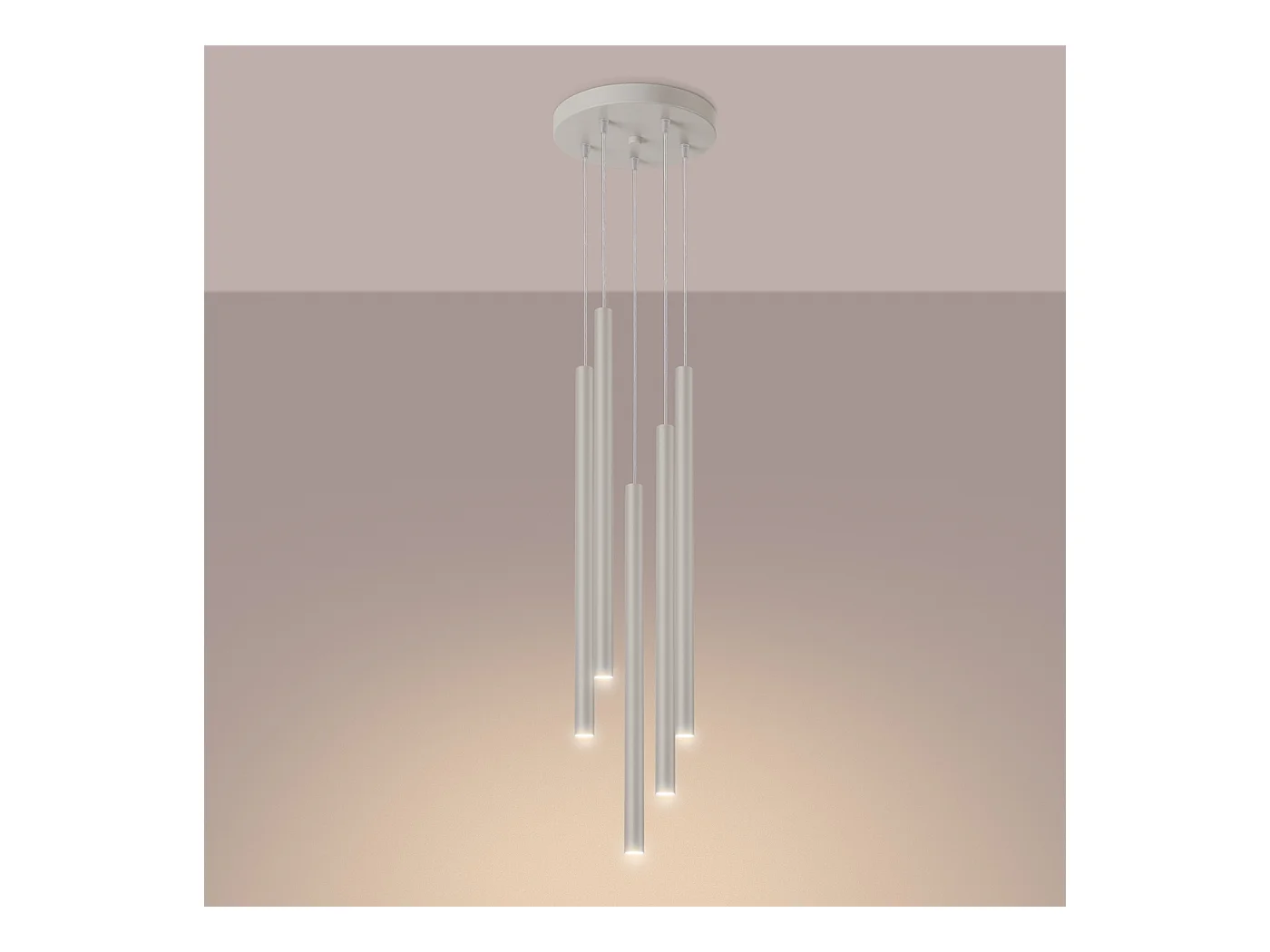 Lampada a sospensione Brill moderno di acciaio - 5 sorgenti luminose 3000K - L.25 x A.104 cm - beige