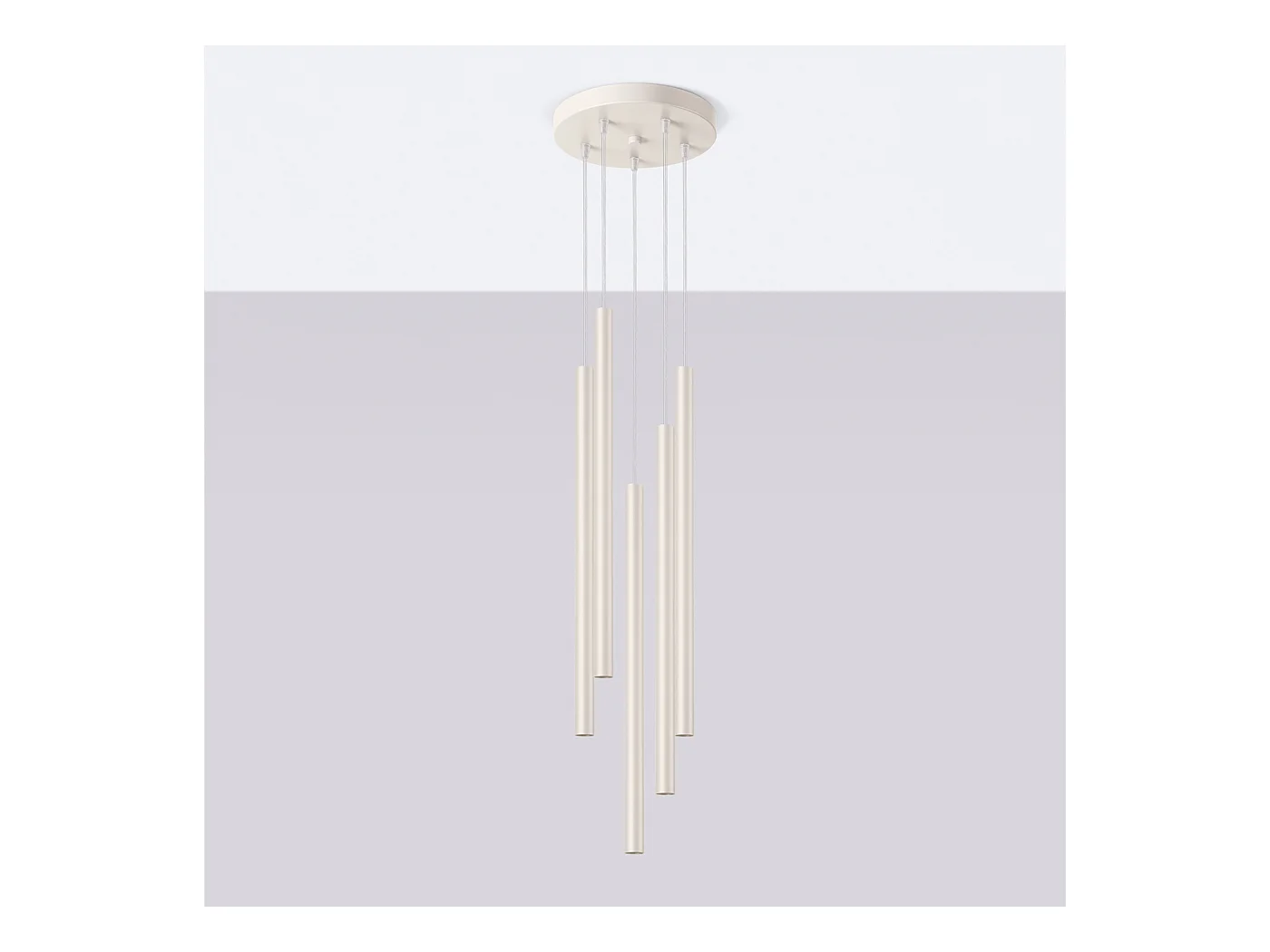 Lampada a sospensione Brill moderno di acciaio - 5 sorgenti luminose 3000K - L.25 x A.104 cm - beige