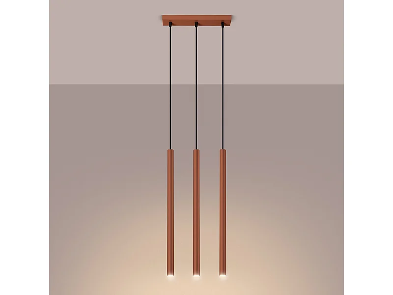 Lampada a sospensione Brill moderno di acciaio - 3 sorgenti luminose 3000K - L.30 x A.94 cm - ocra rossa