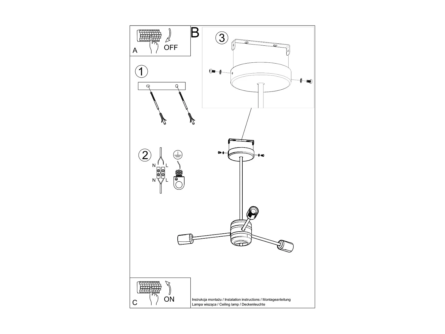 Lustres Lingoro moderne en acier - 3 sources lumineuses 4000K - L.61 x H.46 cm - noir
