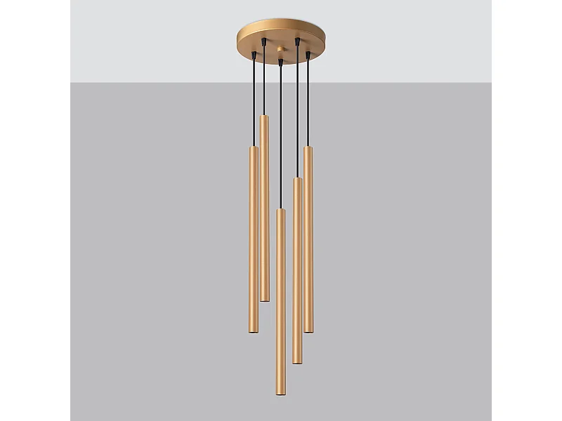 Lampes suspendues Brill moderne en acier - 5 sources lumineuses 4000K - L.25 x H.110 cm - doré