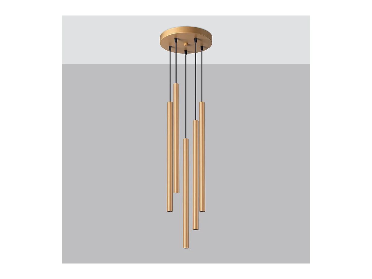 Lampes suspendues Brill moderne en acier - 5 sources lumineuses 4000K - L.25 x H.110 cm - doré
