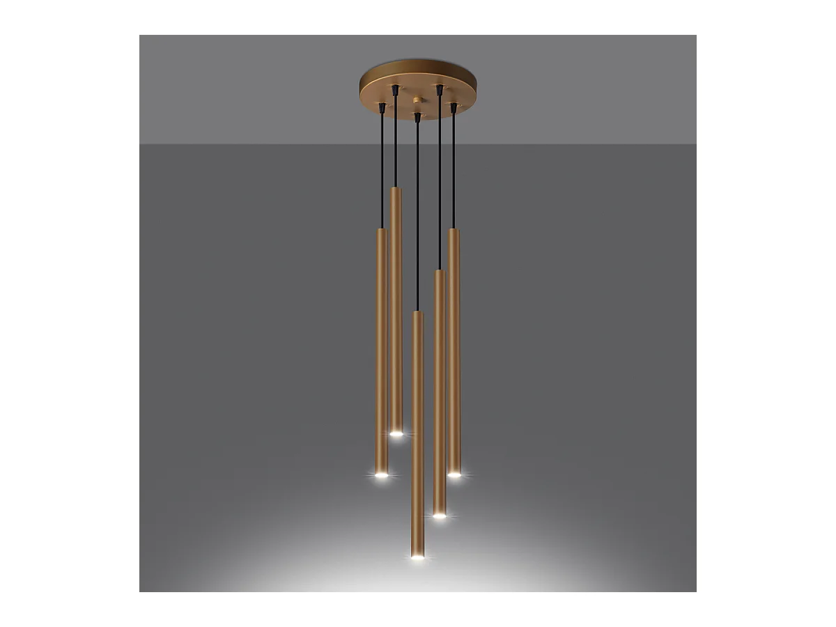 Lampes suspendues Brill moderne en acier - 5 sources lumineuses 4000K - L.25 x H.110 cm - doré