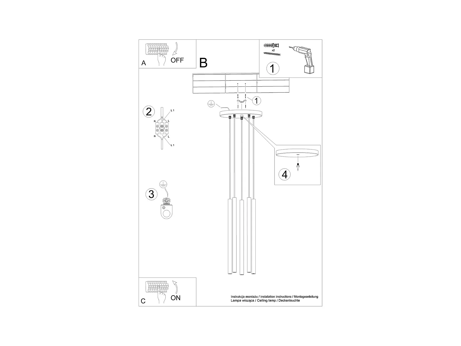 Lampes suspendues Brill moderne en acier - 5 sources lumineuses 4000K - L.25 x H.110 cm - doré