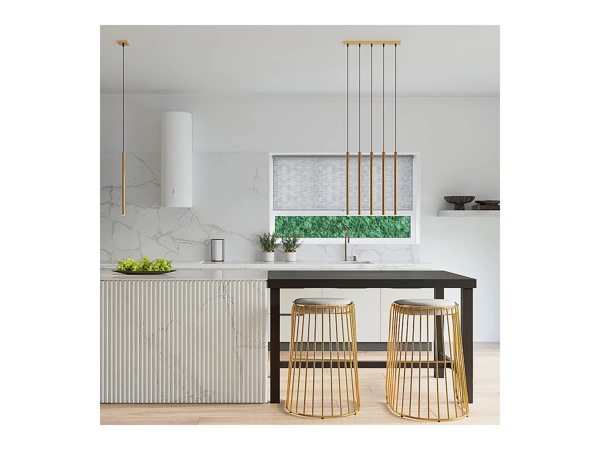 Lampes suspendues Brill moderne en acier - 5 sources lumineuses 4000K - L.25 x H.110 cm - doré