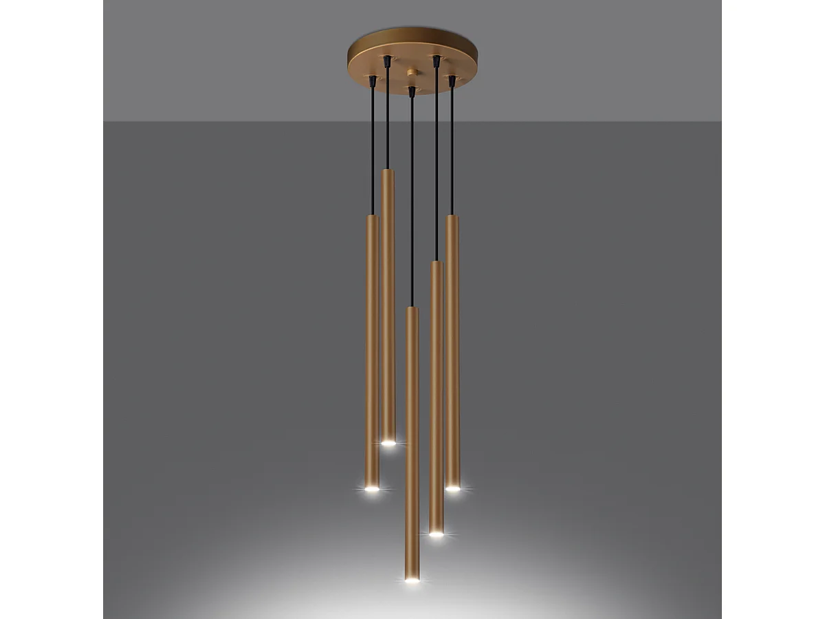Lampes suspendues Brill moderne en acier - 5 sources lumineuses 4000K - L.25 x H.110 cm - doré