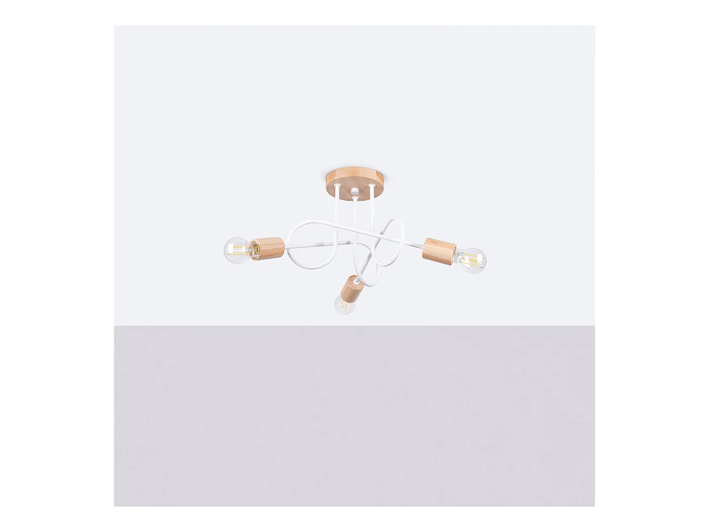 Lustre Sparkon minimaliste en acier/bois - 3 sources lumineuses 3000K - L.14 x H.26 cm - blanc/bois naturel