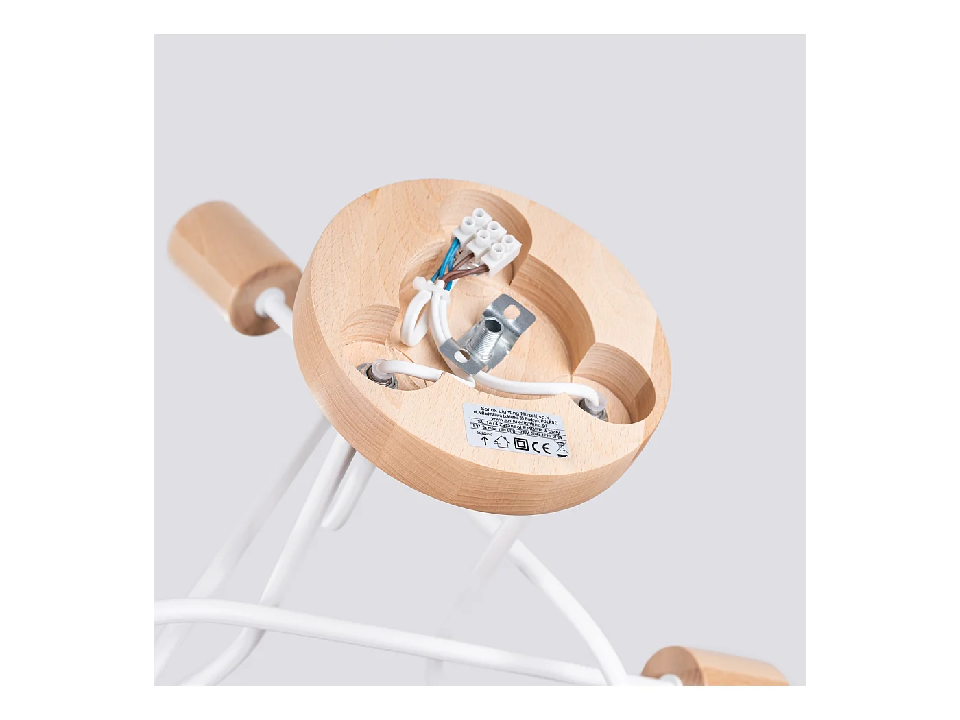 Lustre Sparkon minimaliste en acier/bois - 3 sources lumineuses 3000K - L.14 x H.26 cm - blanc/bois naturel