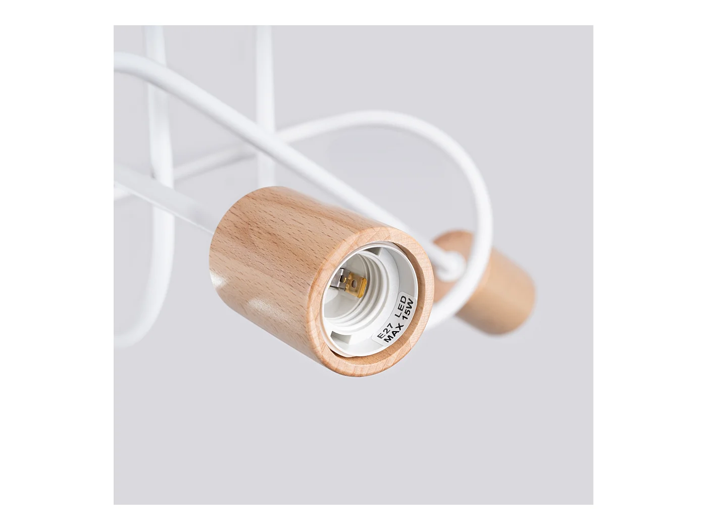 Lustre Sparkon minimaliste en acier/bois - 3 sources lumineuses 3000K - L.14 x H.26 cm - blanc/bois naturel