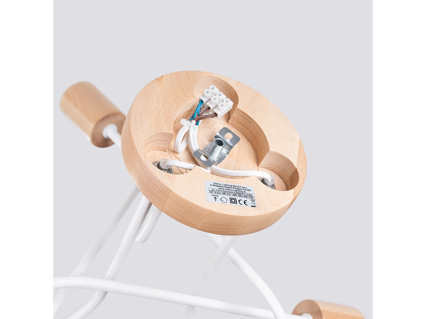 Lustre Sparkon minimaliste en acier/bois - 3 sources lumineuses 3000K - L.14 x H.26 cm - blanc/bois naturel