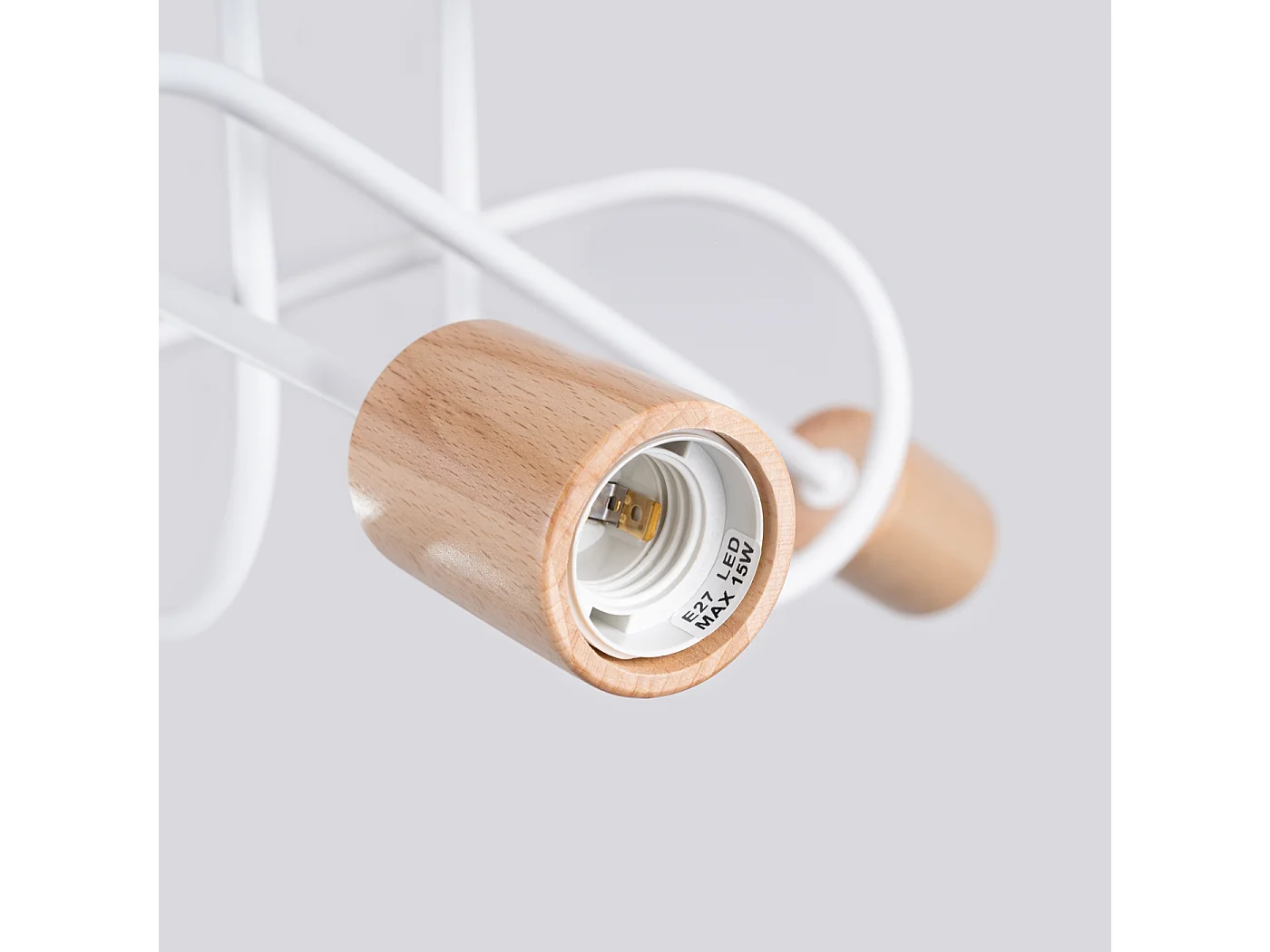 Lustre Sparkon minimaliste en acier/bois - 3 sources lumineuses 3000K - L.14 x H.26 cm - blanc/bois naturel