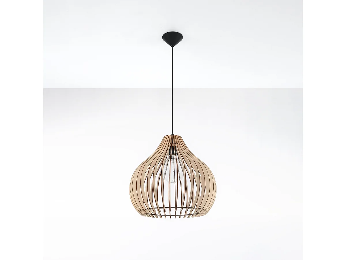 Lampes suspendues Novidera scandinave en bois - 1 sources lumineuses 4000K - L.40 x H.110 cm - bois naturel