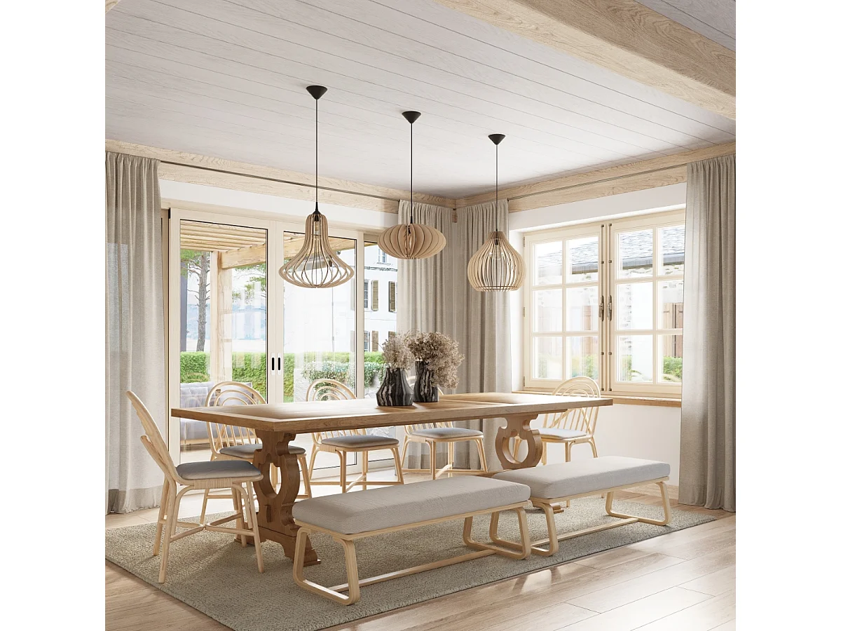 Lampes suspendues Novidera scandinave en bois - 1 sources lumineuses 4000K - L.40 x H.110 cm - bois naturel