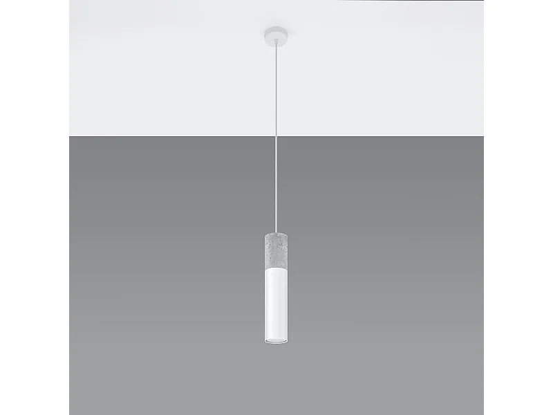 Lampes suspendues Lume moderne en acier/béton - 1 sources lumineuses 4000K - L.8 x H.105 cm - blanc/gris