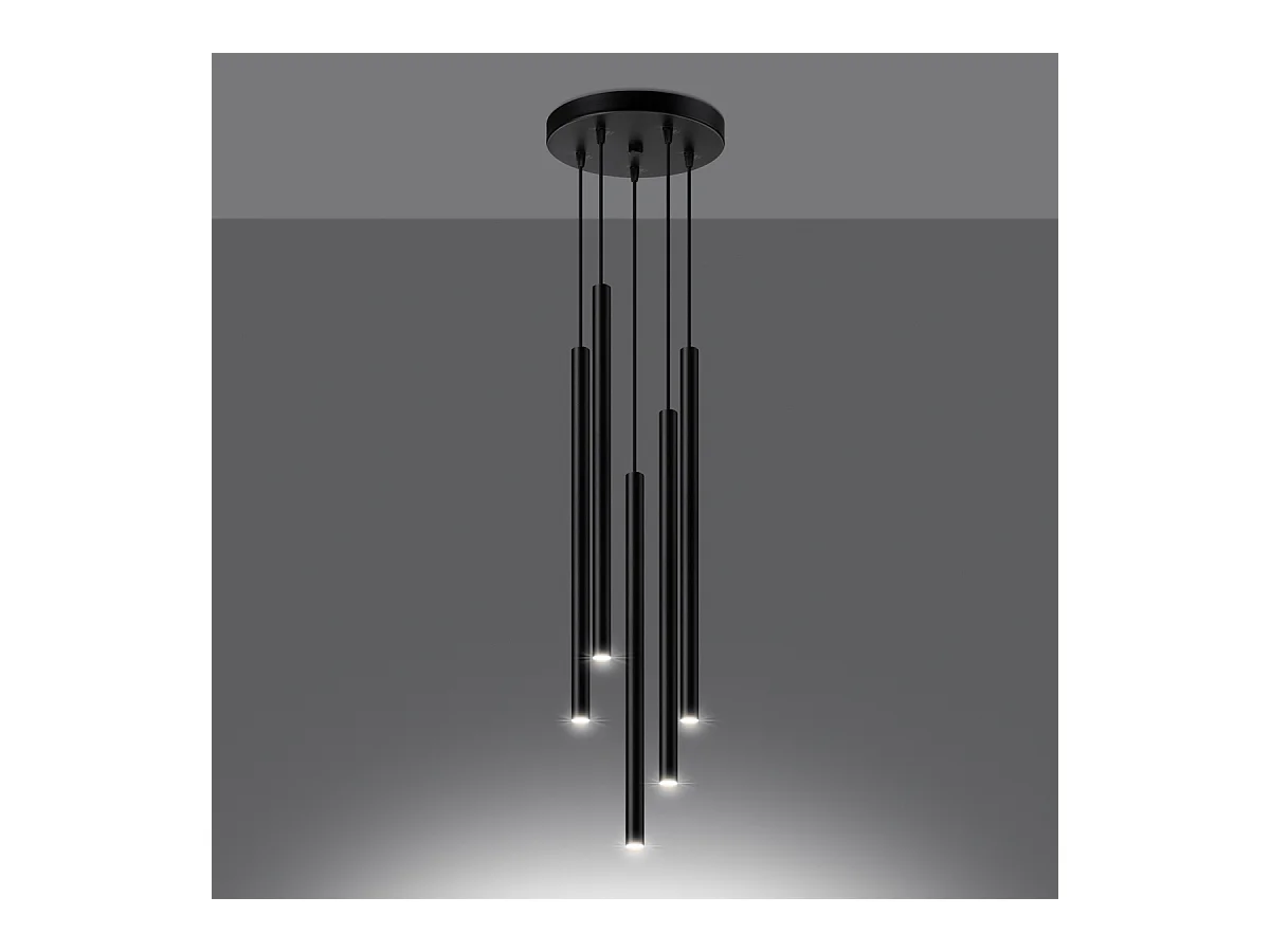Lampes suspendues Brill moderne en acier - 5 sources lumineuses 4000K - L.25 x H.110 cm - noir