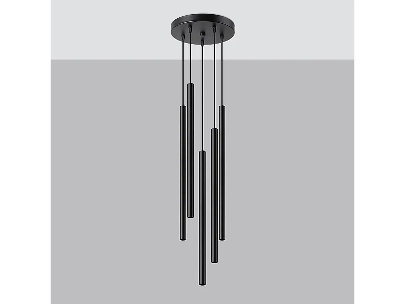 Lampes suspendues Brill moderne en acier - 5 sources lumineuses 4000K - L.25 x H.110 cm - noir