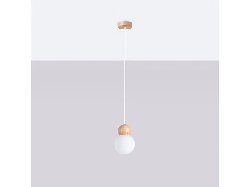 Hanglampen Torch Scandinavisch van  - 1 lichtbronnen 4000K - L.11 x H.124 cm - wit/natuurlijk hout