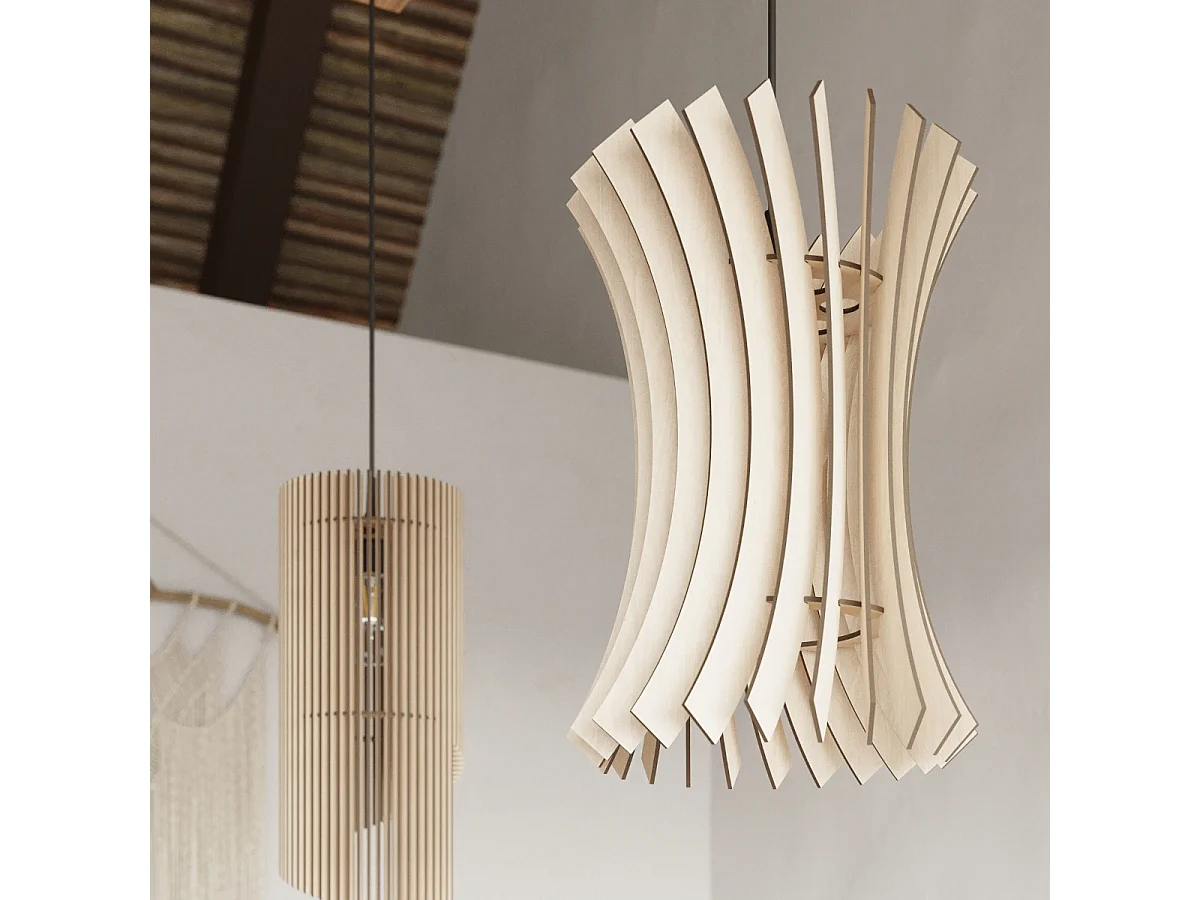 Lampes suspendues Elyandra scandinave en bois - 1 sources lumineuses 3000K - L.30 x H.107 cm - bois naturel
