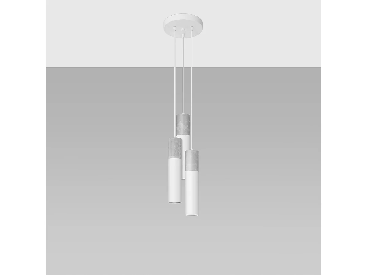 Lampes suspendues Lume moderne en acier/béton - 3 sources lumineuses 4000K - L.20 x H.110 cm - blanc/gris