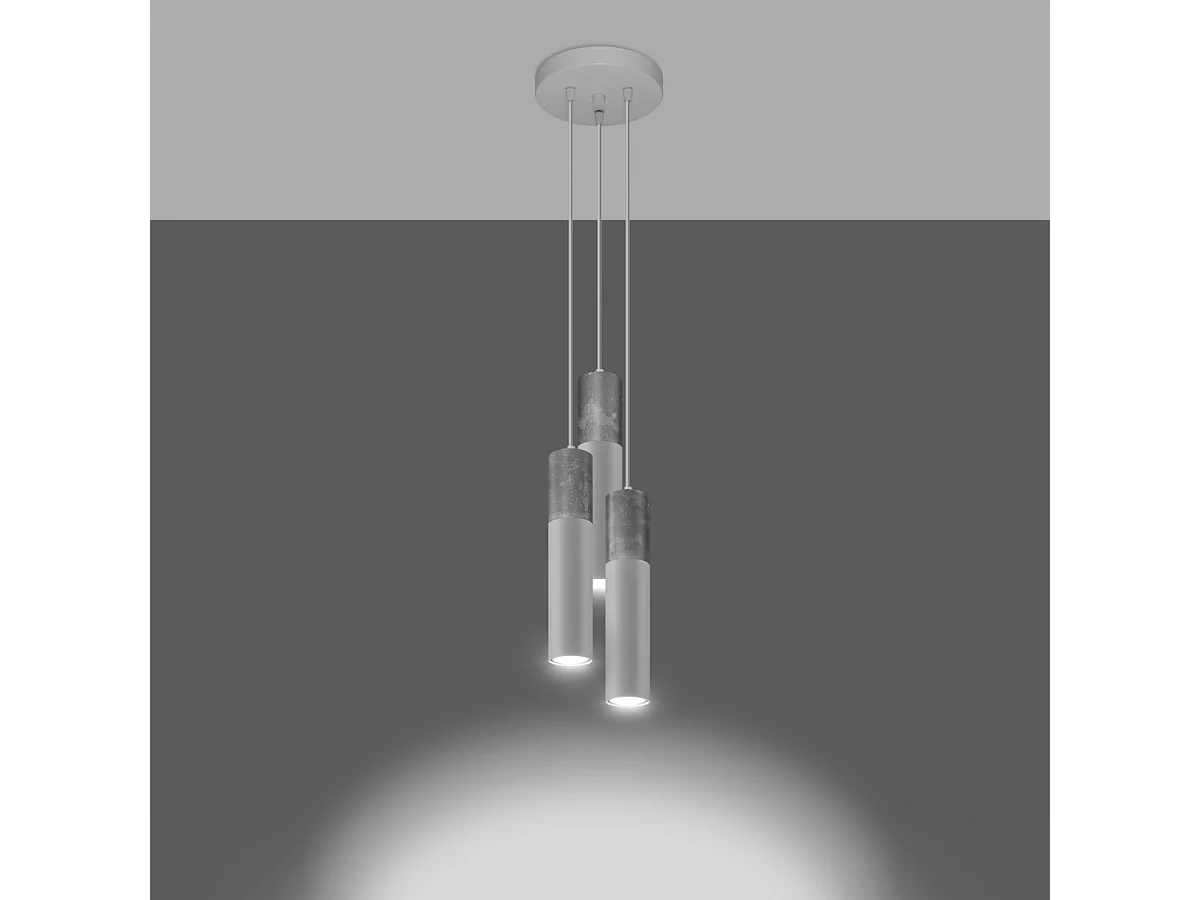 Lampes suspendues Lume moderne en acier/béton - 3 sources lumineuses 4000K - L.20 x H.110 cm - blanc/gris