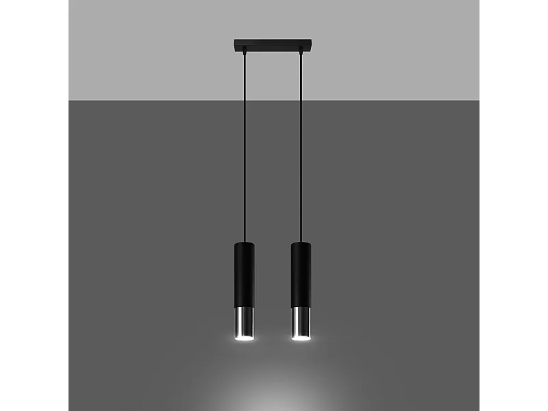 Lampes suspendues Zarpex moderne en acier - 2 sources lumineuses 3000K - L.30 x H.90 cm - noir/chromé