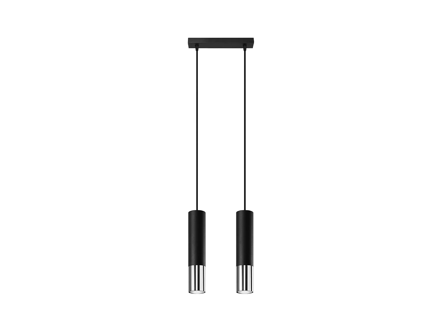Lampes suspendues Zarpex moderne en acier - 2 sources lumineuses 3000K - L.30 x H.90 cm - noir/chromé