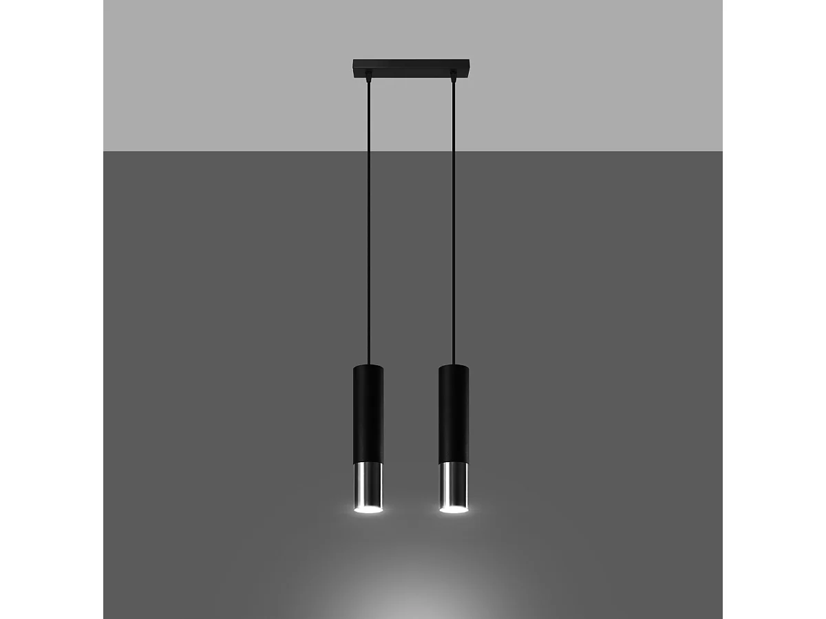 Lampes suspendues Zarpex moderne en acier - 2 sources lumineuses 3000K - L.30 x H.90 cm - noir/chromé
