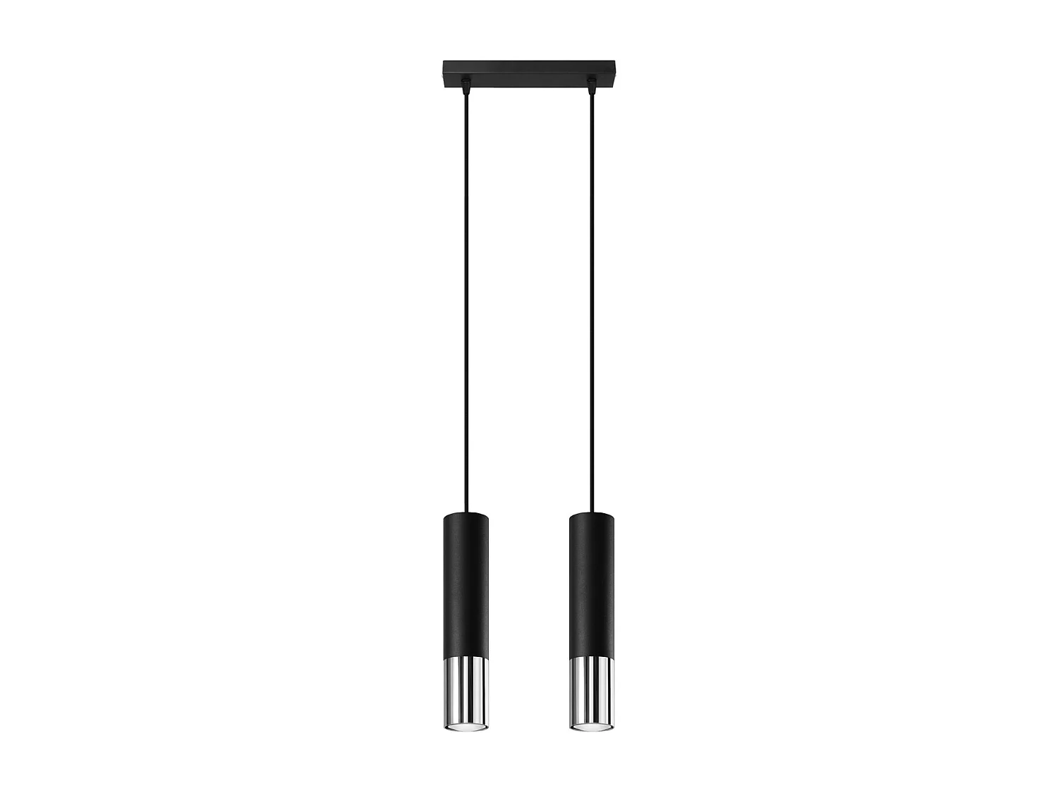 Lampes suspendues Zarpex moderne en acier - 2 sources lumineuses 3000K - L.30 x H.90 cm - noir/chromé