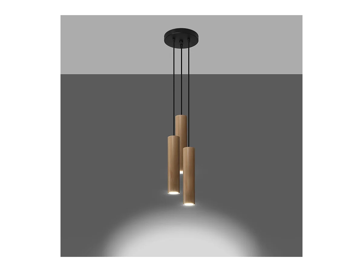 Lampy wiszące skandynawski Silno, drewno - 3 źródło światła 3000K - L.20 x H.100 cm - naturalne drewno